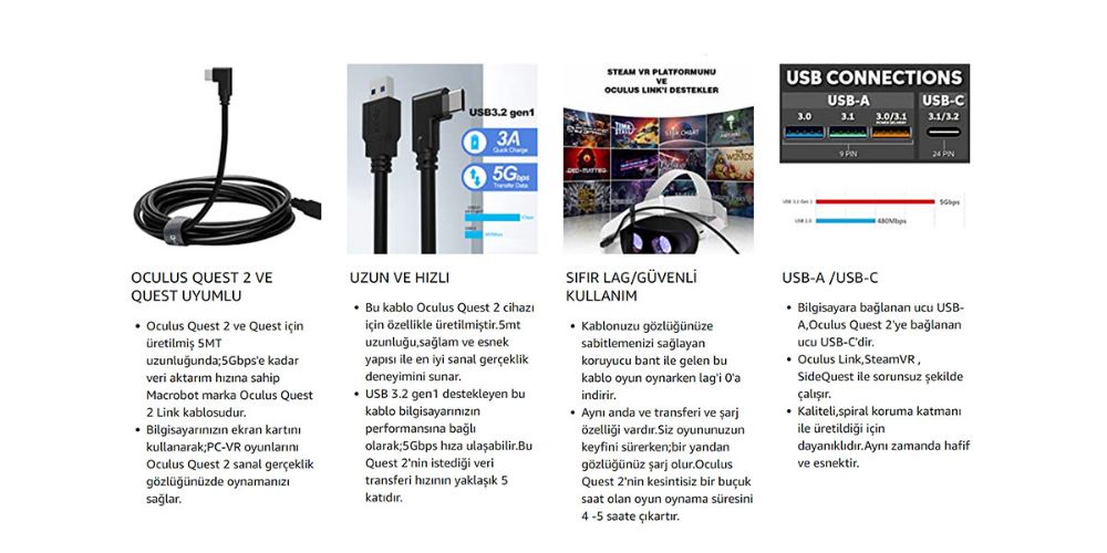 Meta Oculus Quest 2 Link Cable - Oculus Quest 2 Bağlantı Kablosu